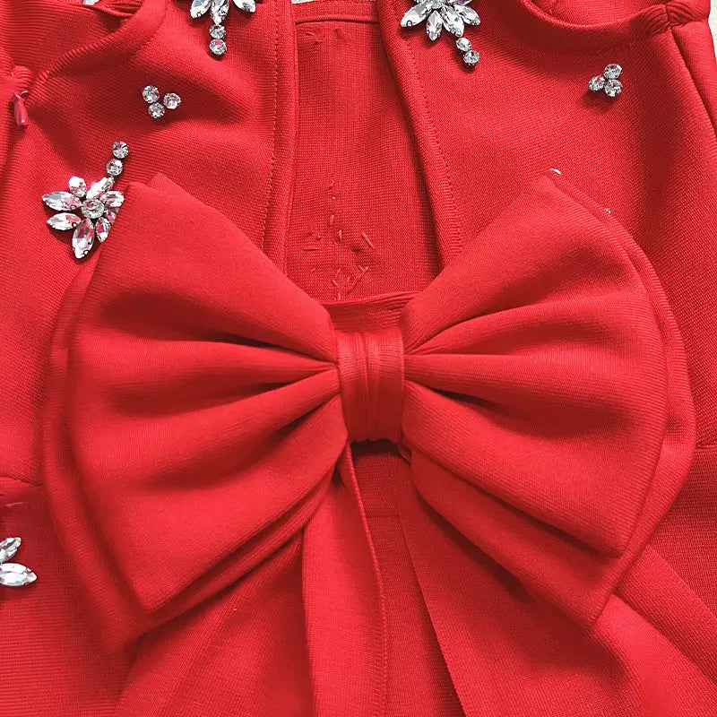 adora Sleeveless Diamond Bow Bandage Mini Dress in red Avalabel