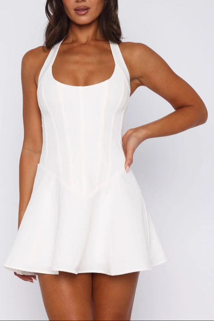 Roxanne Backless Halter Mini Dress in White