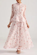 Rebecca Pink Floral Embroidered Long-Sleeve Top Skirt Set Avalabel