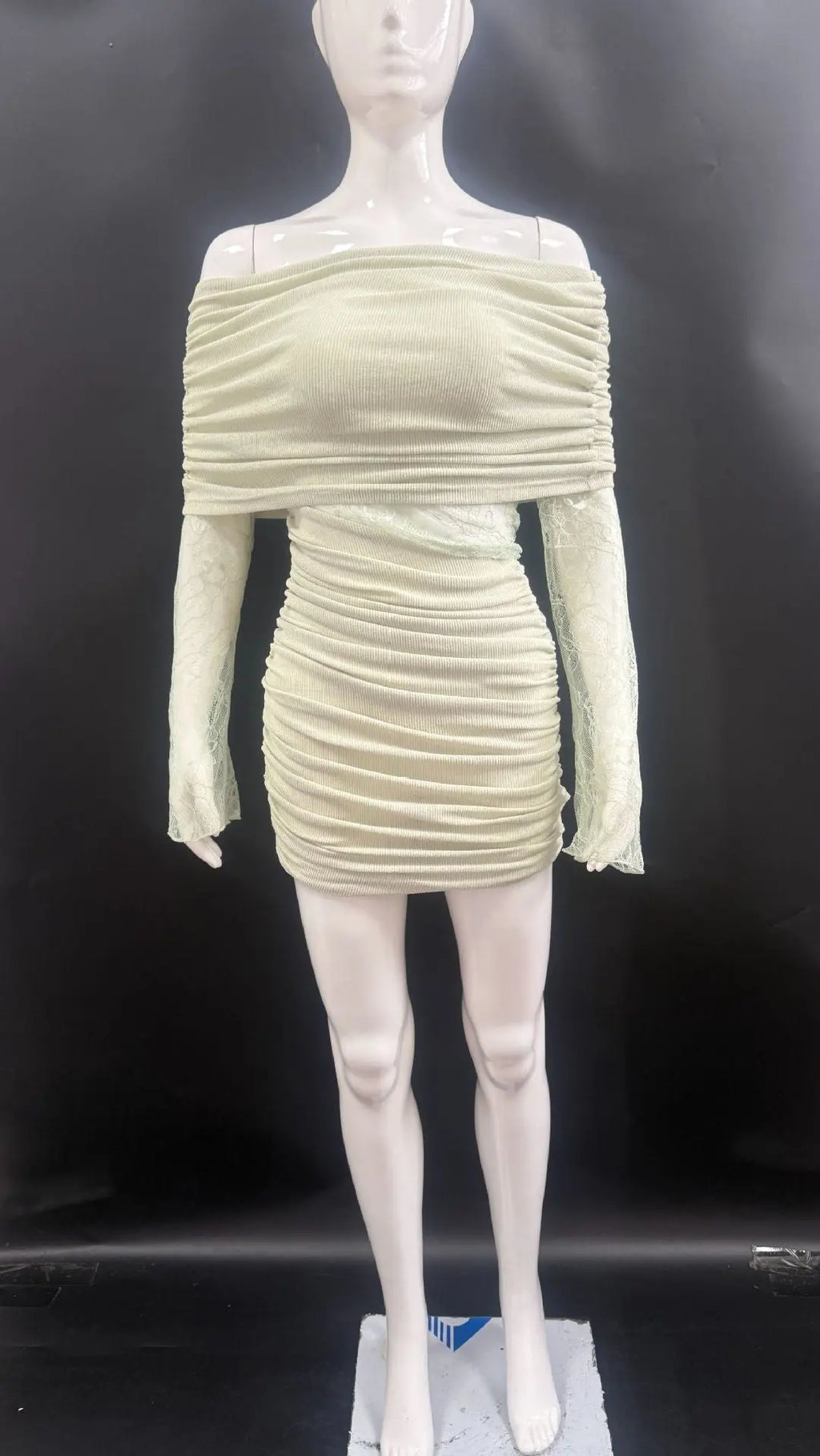 Matcha lace strapless spliced knitted mini dress Avalabel
