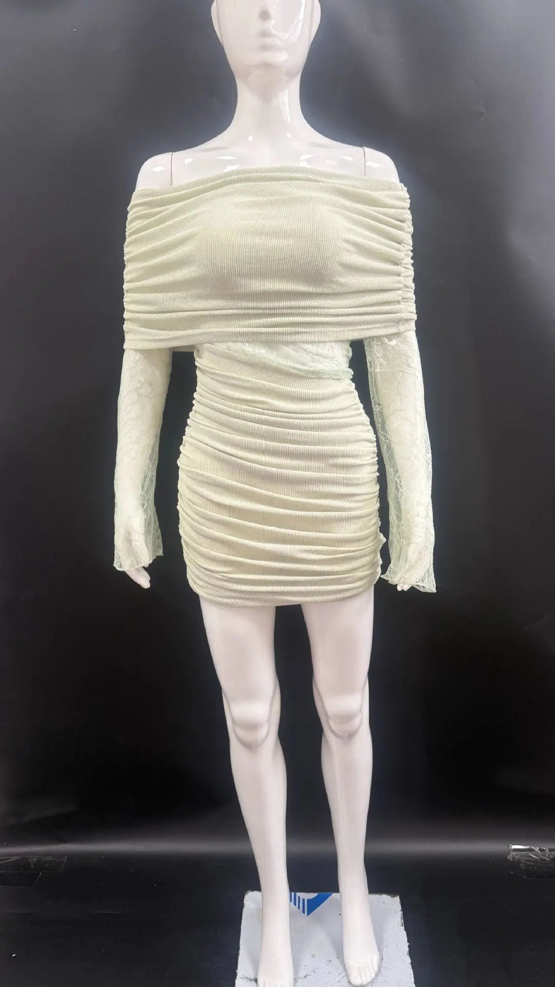 Matcha lace strapless spliced knitted mini dress Avalabel