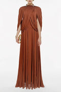 leona brown Draped Cape Sleeve Knit Maxi Dress Avalabel