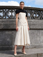 Gustave Khaki Cape Sleeveless Irregular Midi Dress Avalabel