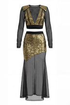 eudora Gold sequin mesh patchwork sheer two-piece set Avalabel