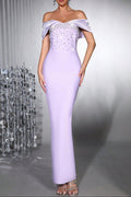 Belen Diamond off-Shoulder Bodycon Maxi Bandage Dress in Pale Purple Avalabel