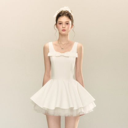 spliced mesh puffy mini dress