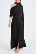 Tammy Tailored One-Shoulder Detachable Collar Maxi Dress in Black Avalabel