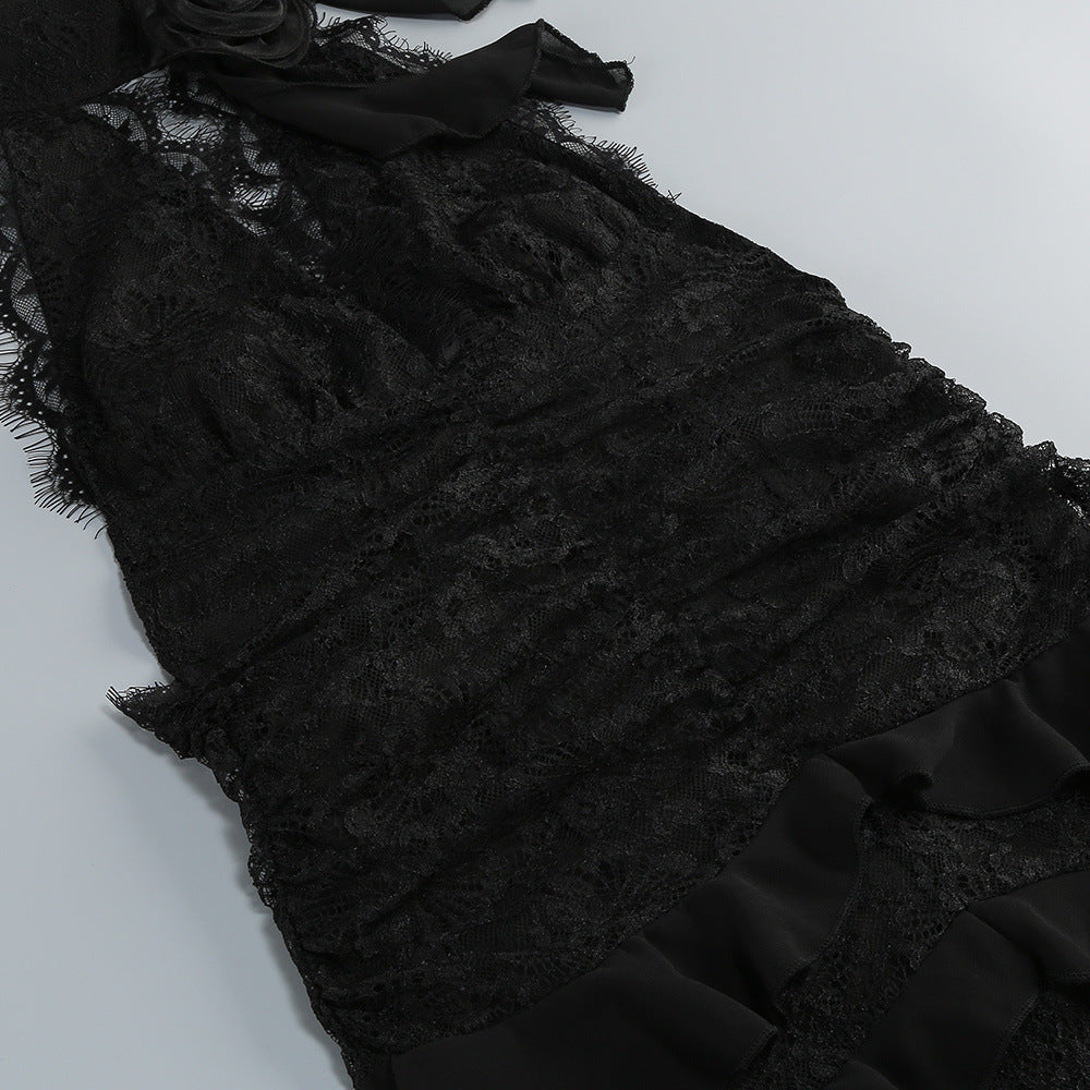Hulda Cotton Lace Hollow Maxi Dress in Black Avalabel