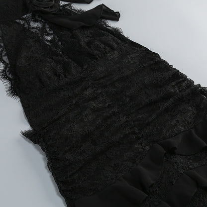 Hulda Cotton Lace Hollow Maxi Dress in Black