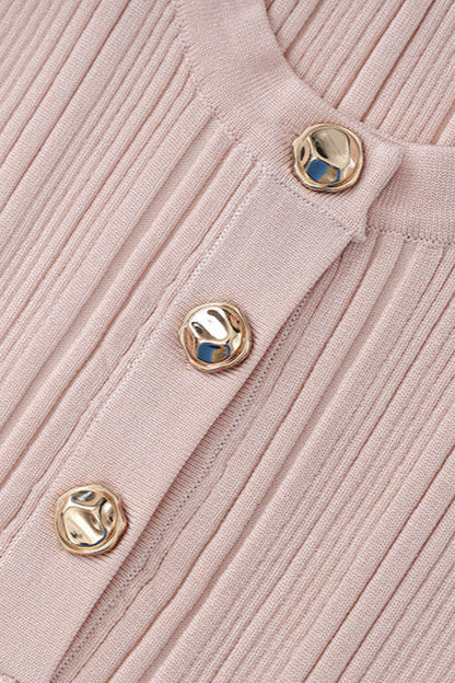 Eartha Sleeveless Knitted Dress Top Skirt Set in Apricot