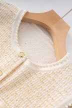 Celeste Tweed Button-Front Vest Pleated Skirt Set in Apricot Avalabel