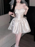 Adele White Sweetheart A-line Strapless Satin Mini Dress Avalabel