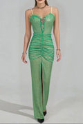 bertha high slit pleated sequin maxi dress in green Avalabel