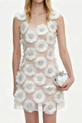 Lola Rhinestone 3D Flowers Mini Dress - White Avalabel