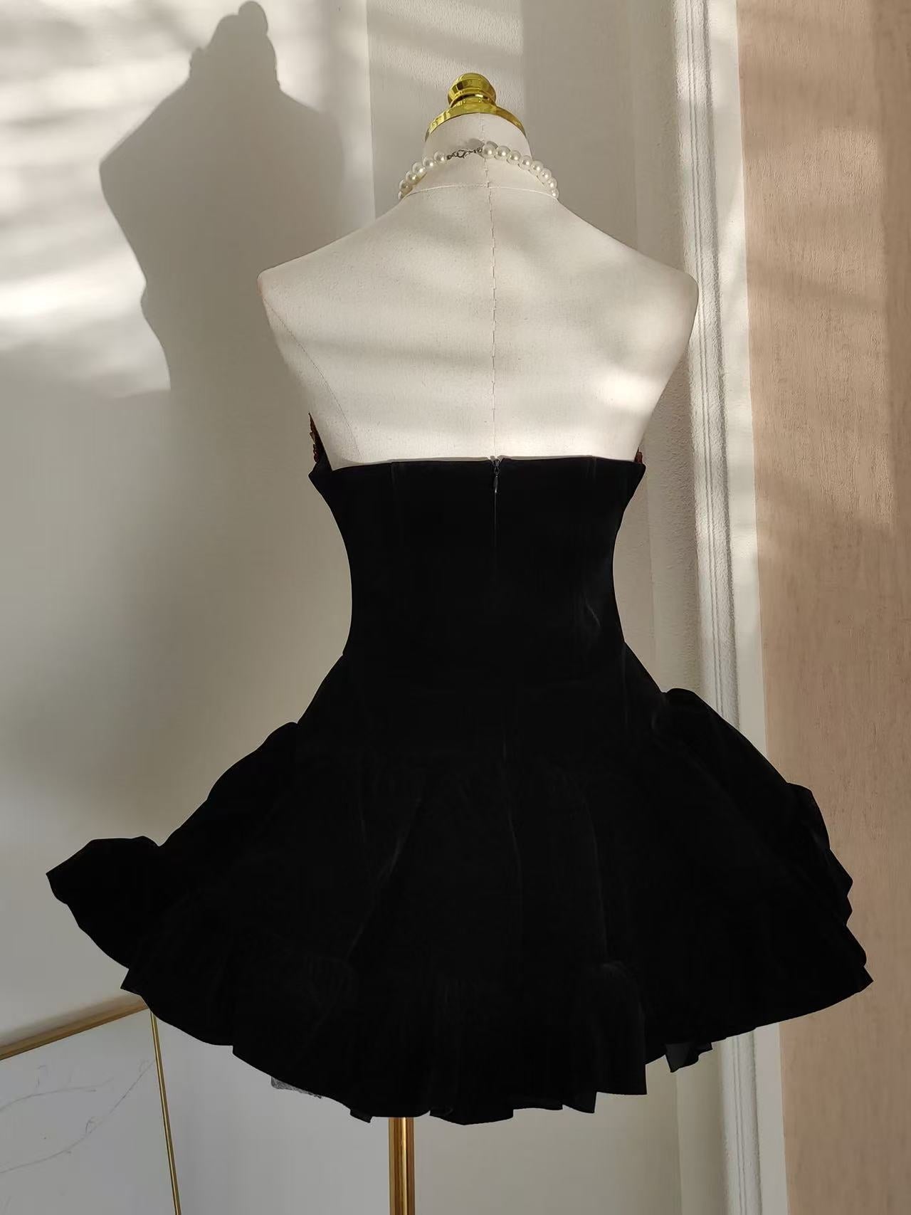 evangeline sequin embellished mini dress in black Avalabel
