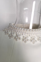 Beaded Cuffs Long Sleeve Mini Dress in White Avalabel