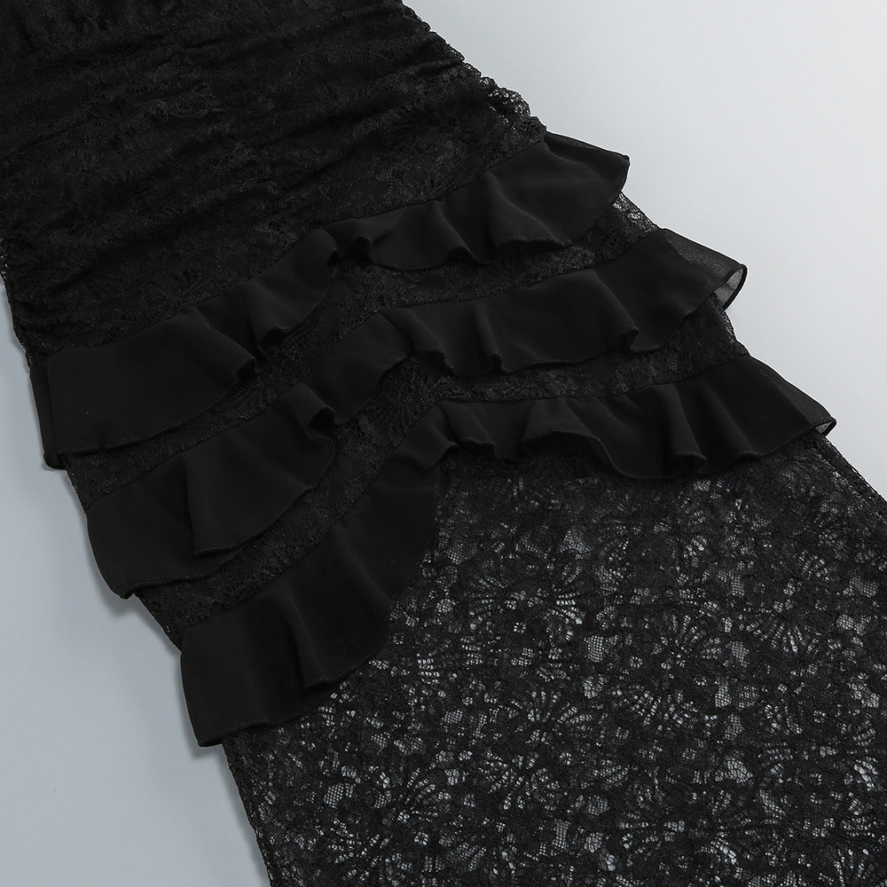 Hulda Cotton Lace Hollow Maxi Dress in Black Avalabel