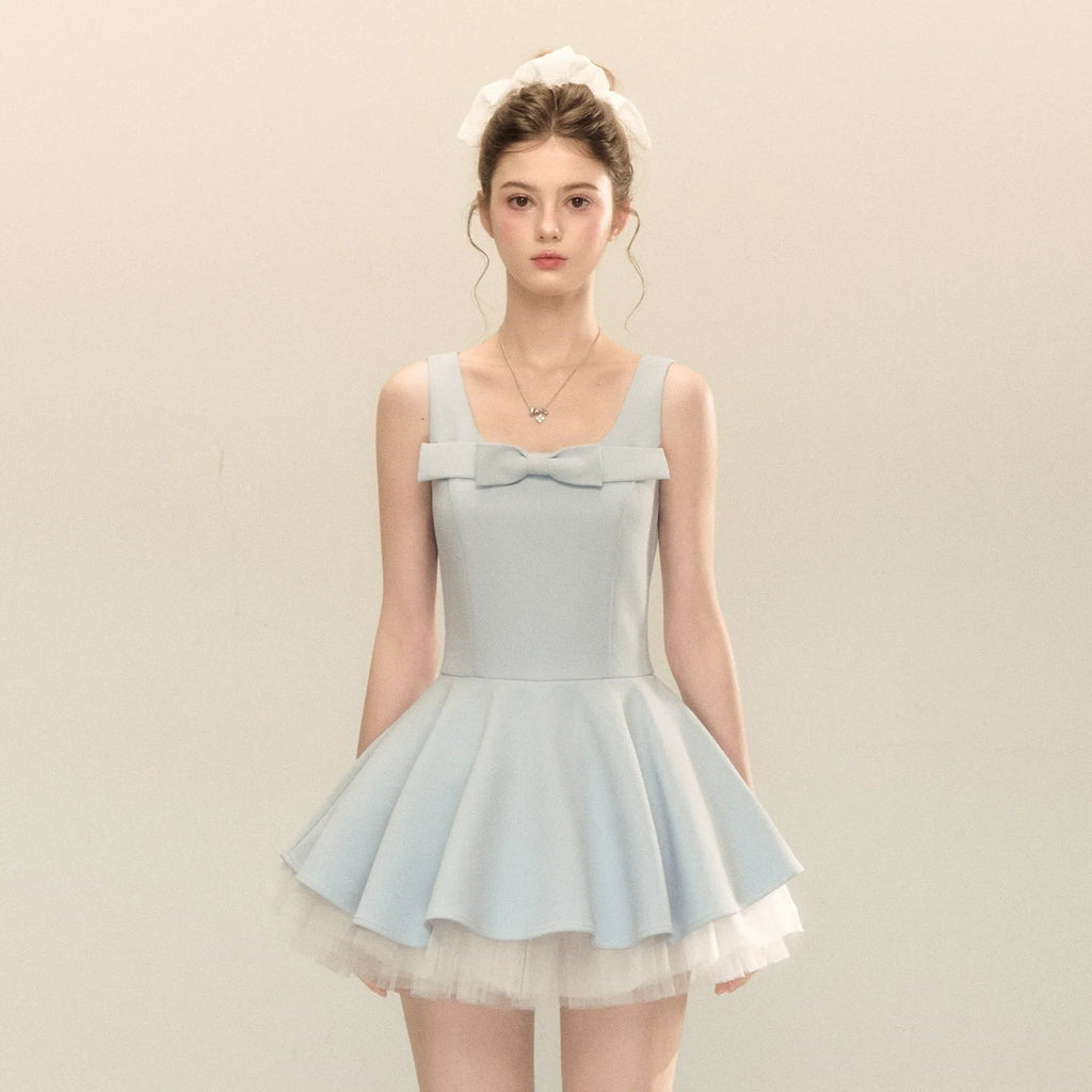 spliced mesh puffy mini dress Avalabel