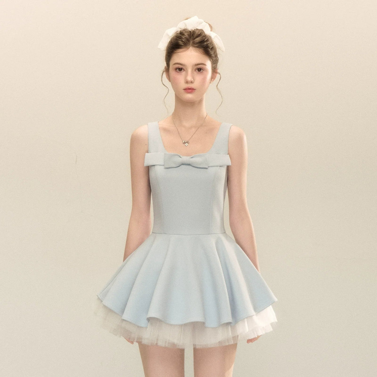 spliced mesh puffy mini dress Avalabel