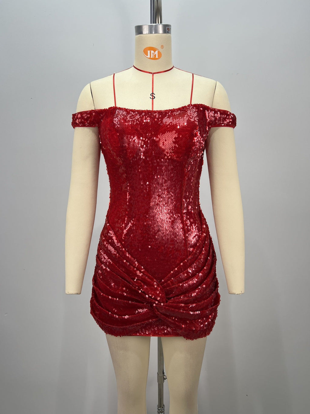 juliet sequin ruched beaded Strapless bodycon mini dress in red Avalabel