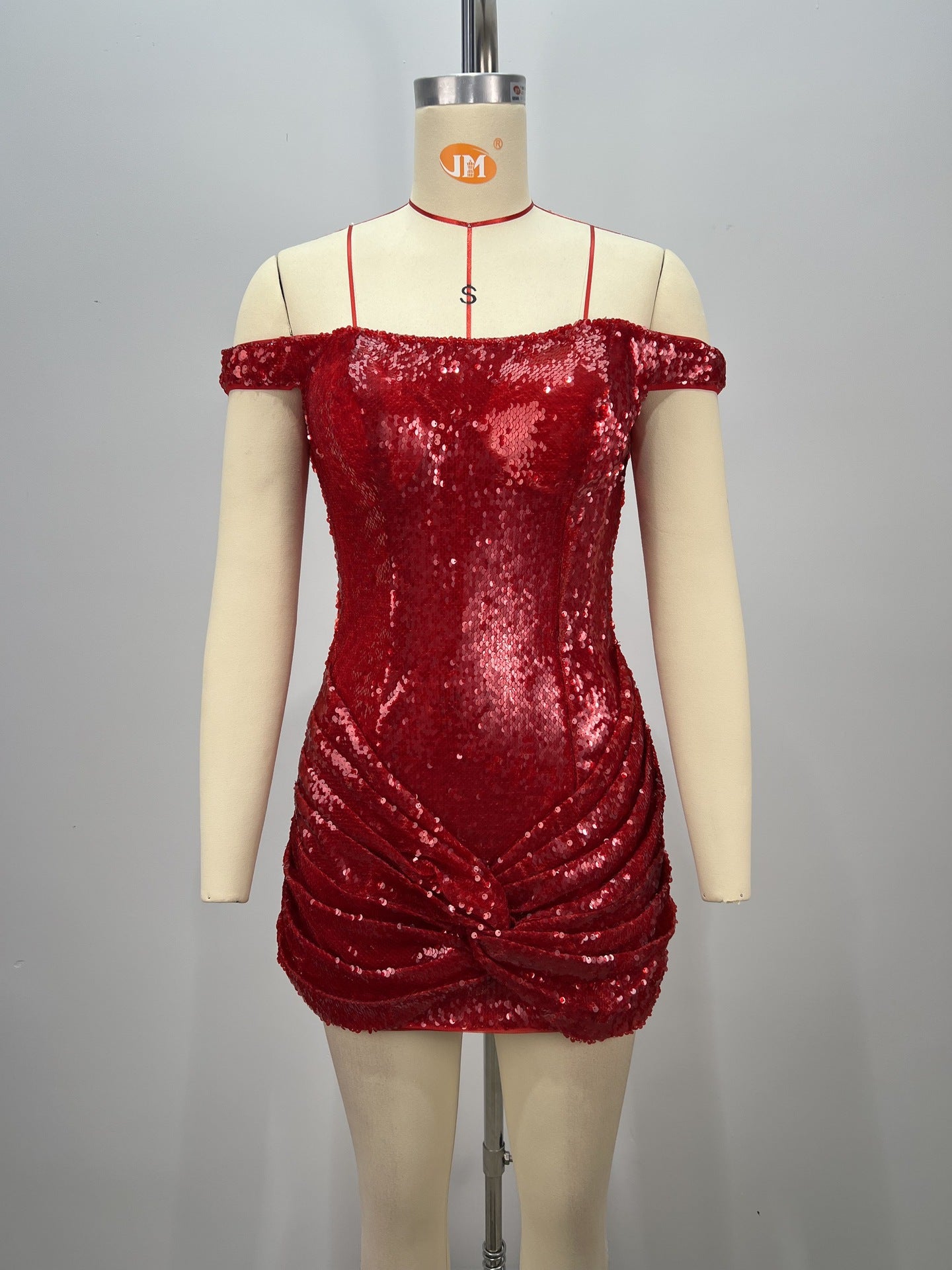 juliet sequin ruched beaded Strapless bodycon mini dress in red Avalabel