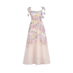 Pastel Floral Print Spaghetti Strap Midi Dress with 3D Flower Appliqués Avalabel