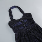 bonnie halter pleated cutout maxi dress in navy blue Avalabel