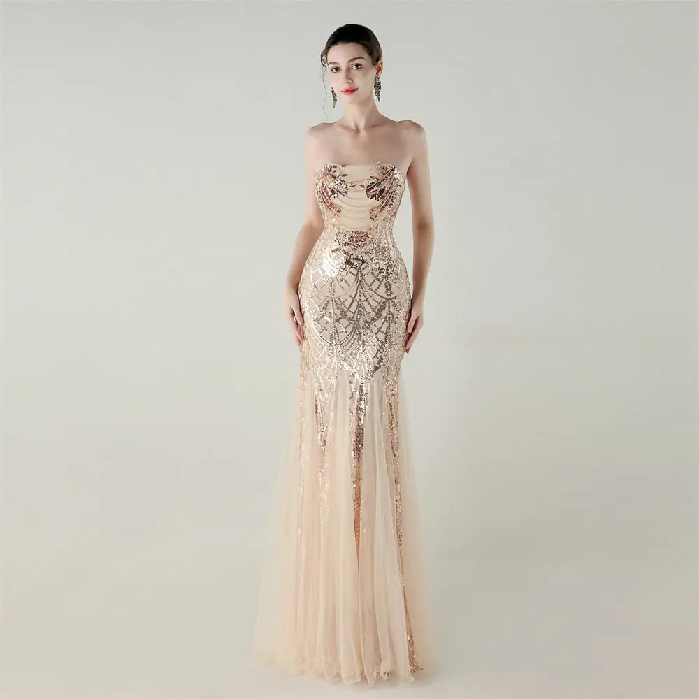 sequin strapless tulle maxi dress Avalabel