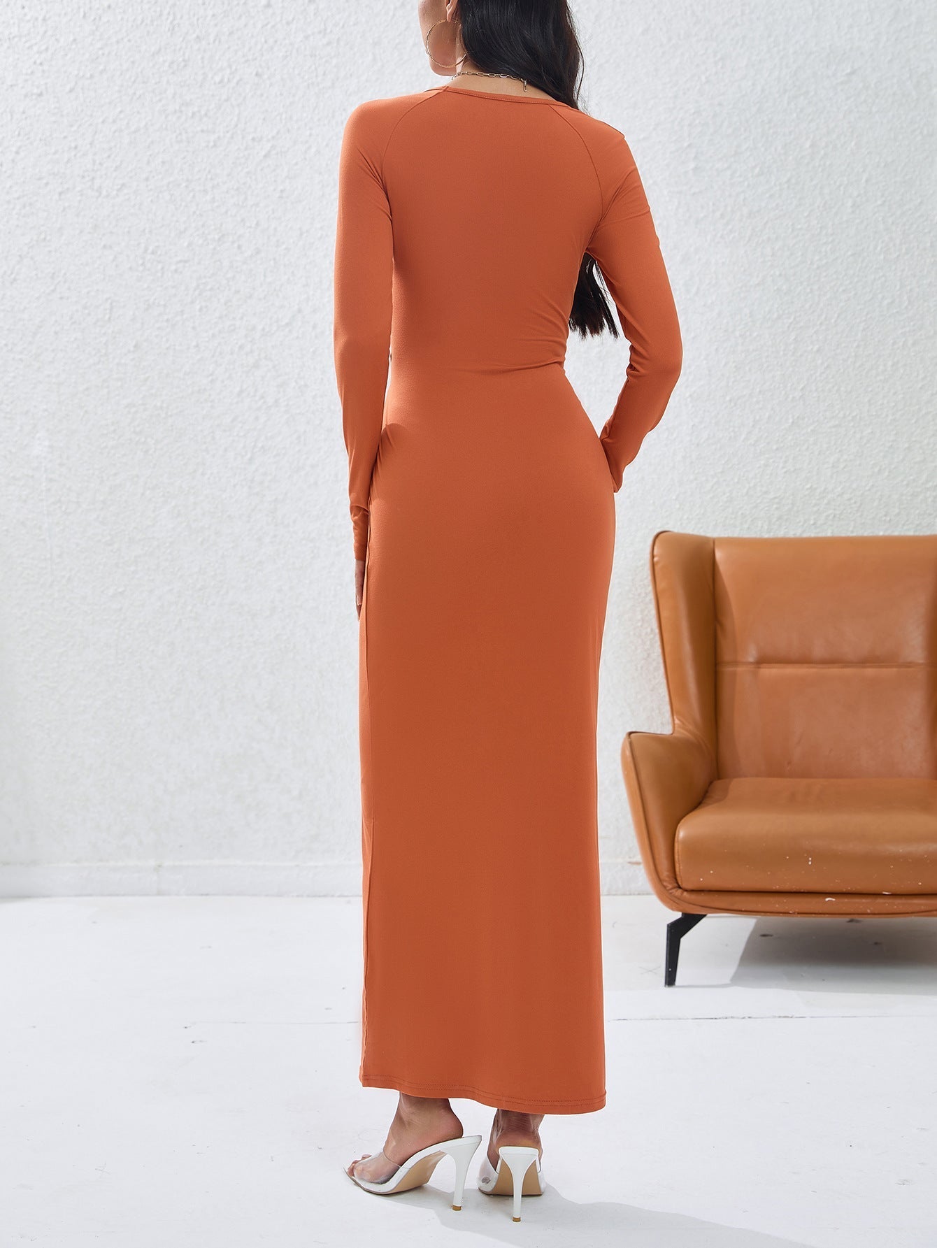 Round Neck Long Sleeve A-line Maxi Dress Avalabel