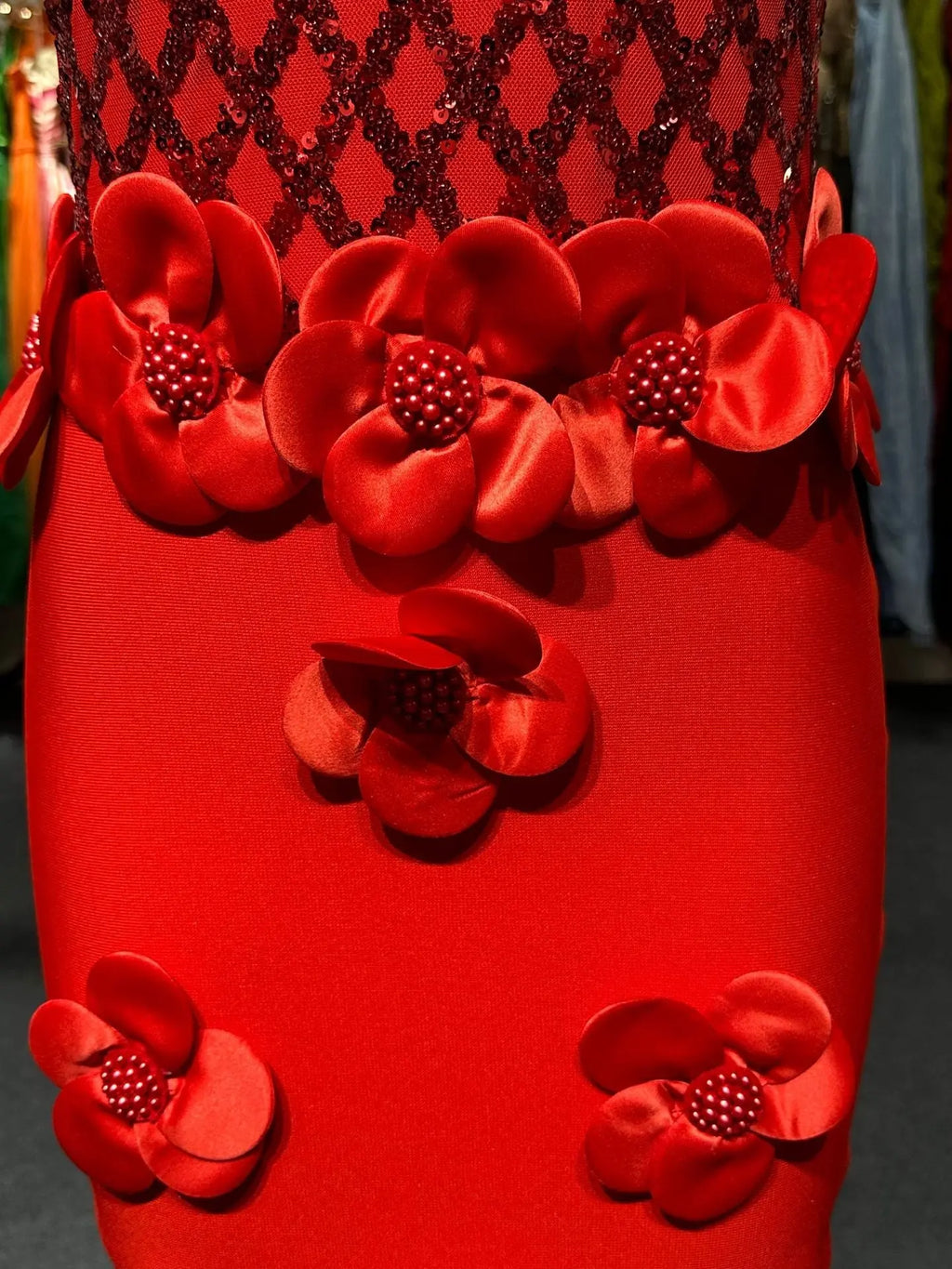 Phoenix 3D Flower Sequin Halter Bandage Maxi Dress in Red Avalabel