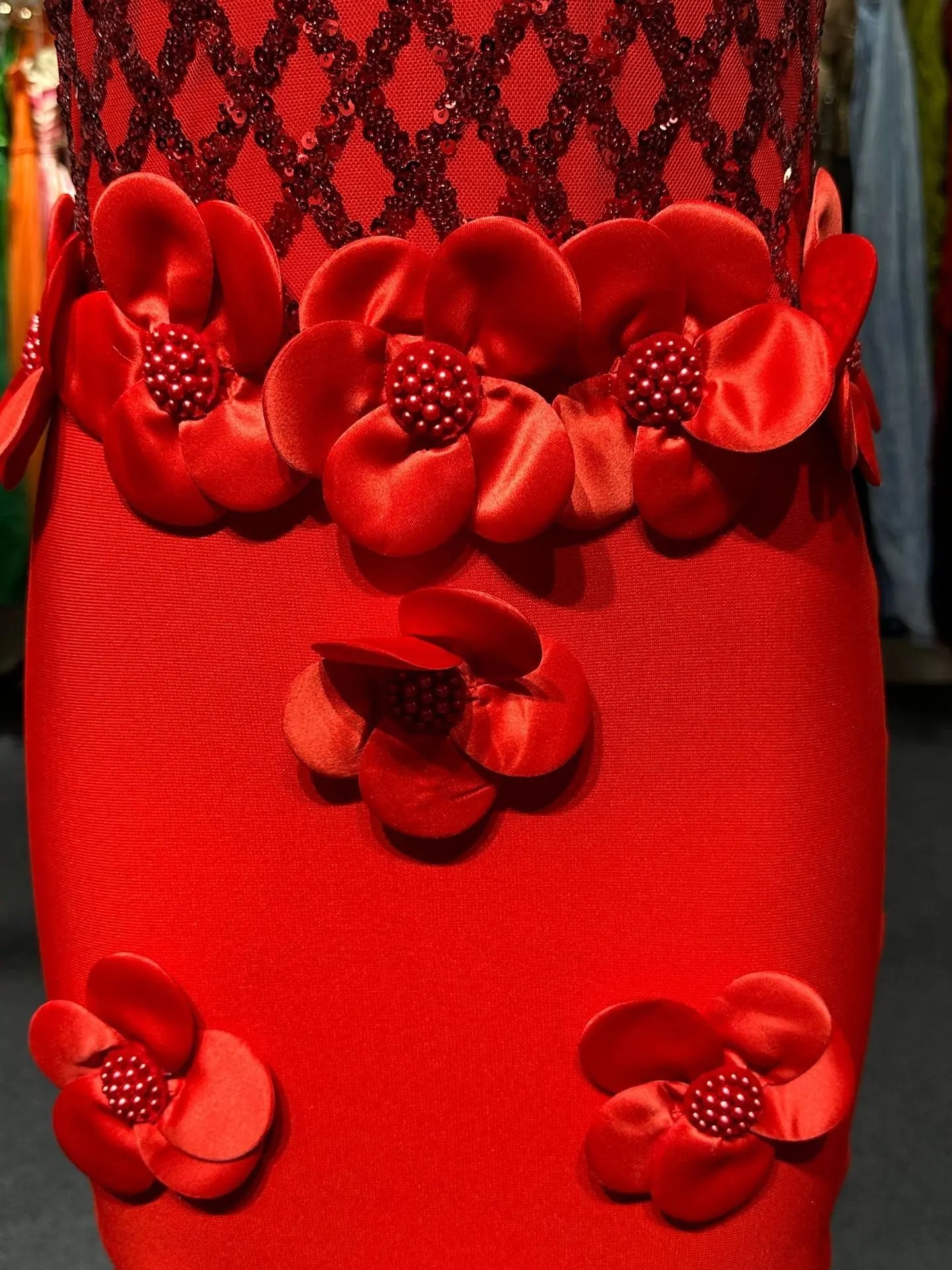 Phoenix 3D Flower Sequin Halter Bandage Maxi Dress in Red Avalabel