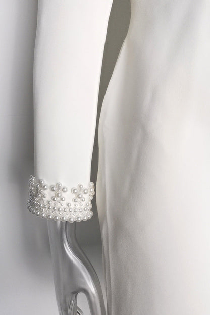 Beaded Cuffs Long Sleeve Mini Dress in White