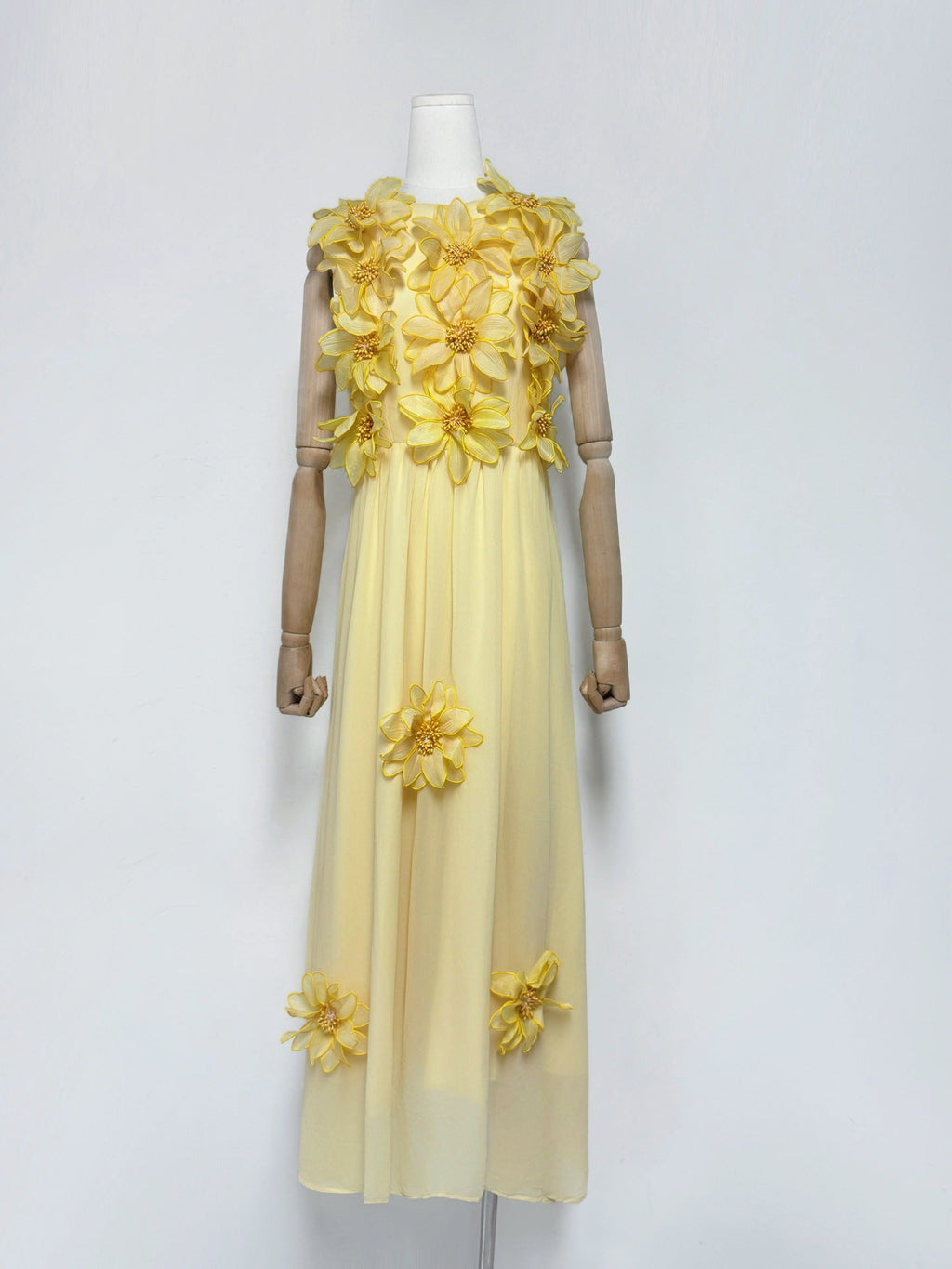 3D Flower Embellished Sleeveless Maxi Dress in Yellow Avalabel