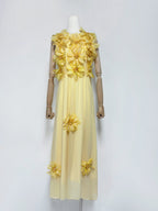 3D Flower Embellished Sleeveless Maxi Dress in Yellow Avalabel