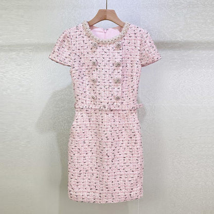 Embellished Bouclé Mini Dress in Pink