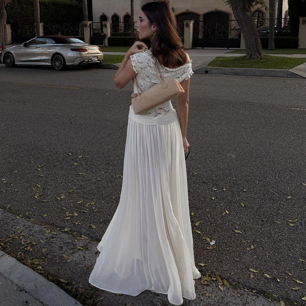 New Winter Style Sheer V-Neck Lace-Trimmed Maxi Dress Avalabel