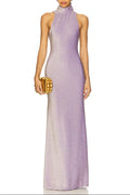 delia Sleeveless back flower embellished halter maxi dress in pale purple Avalabel
