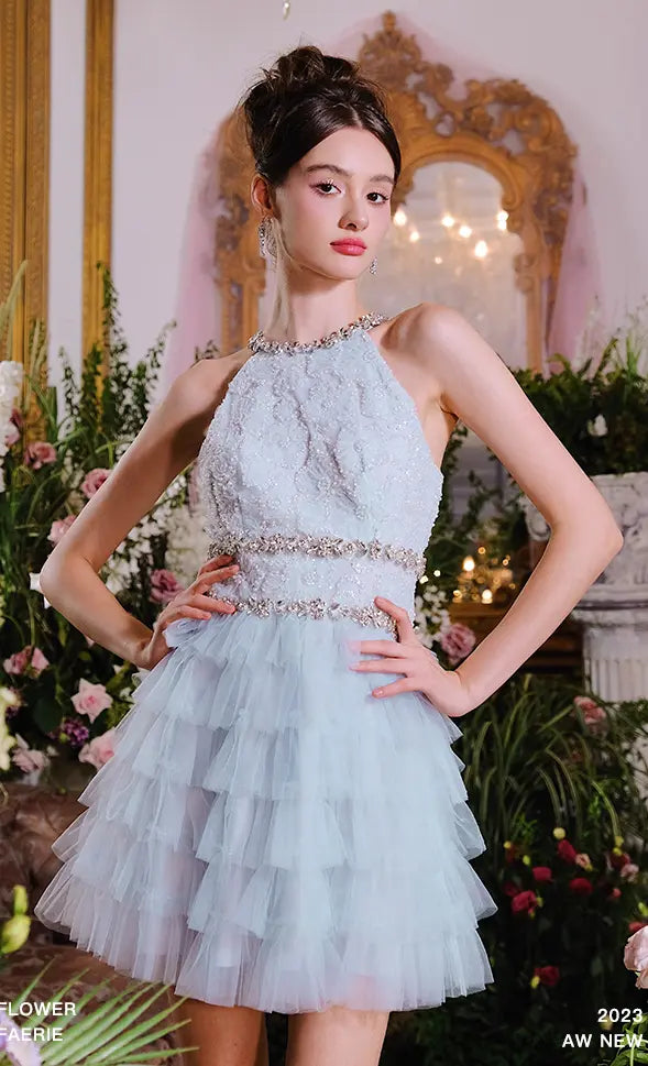 Sleeveless halter layered party Dress Avalabel