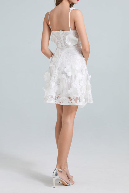 Georgia 3d Floral Lace Mini Dress in White