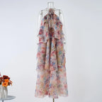 susie multicolor floral print layer halter midi dress Avalabel