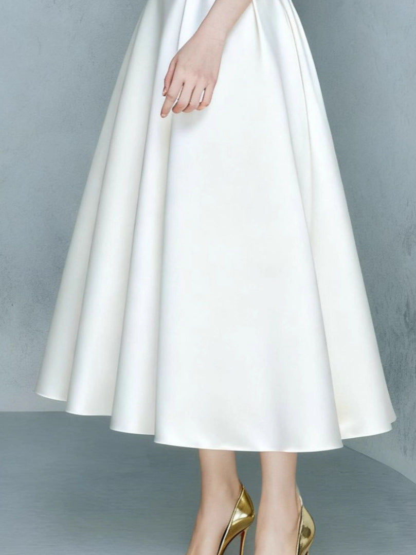 Irregular Bow A-line Midi Dress with Belt Avalabel