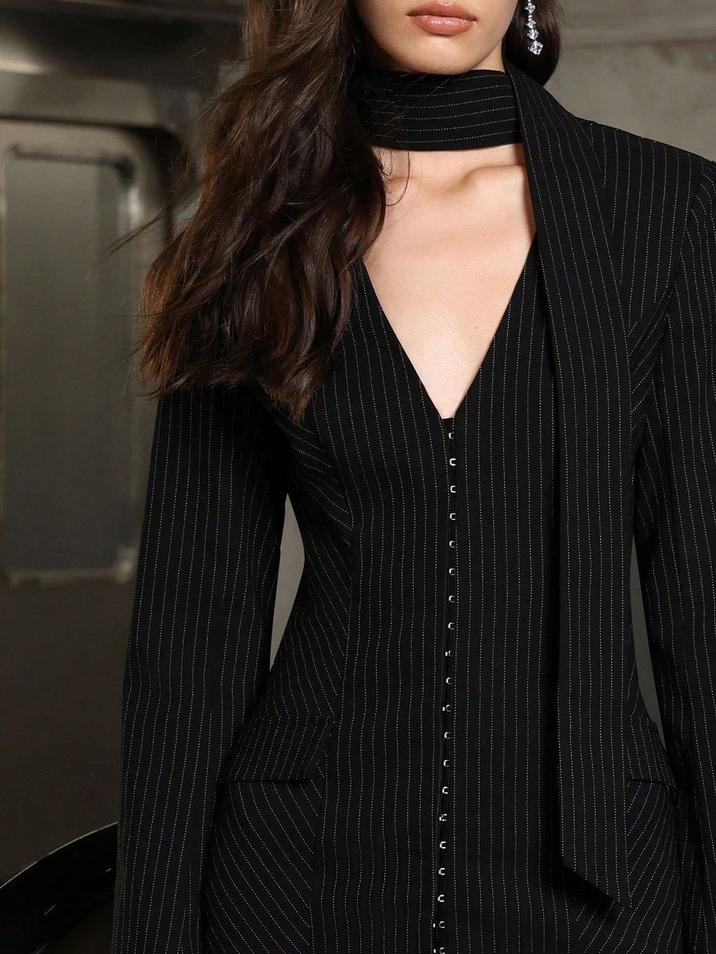 priscilla v-neck stripe mini blazer dress in black Avalabel