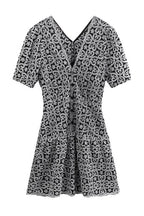 Black V-Neckline Guipure Mini Dress Avalabel