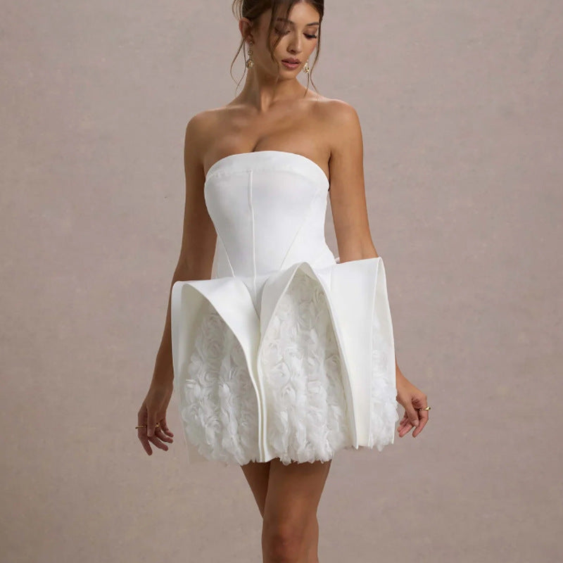 Calais Strapless Flower Mini Dress Avalabel