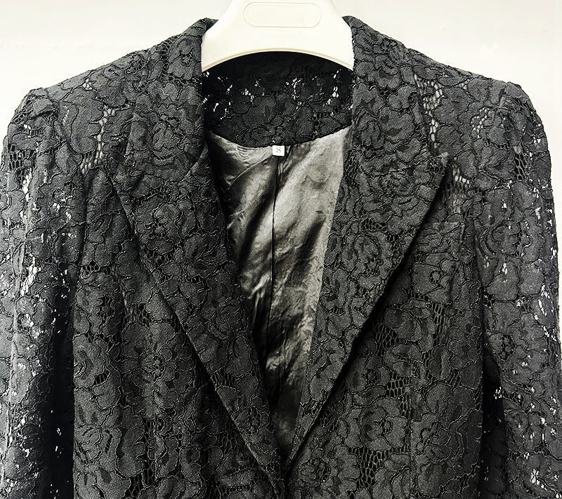 elvira v-neck Lace Blazer set in black Avalabel