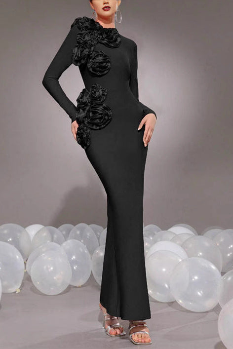 sally 3D Flower Decorative Bandage maxi Dress in black Avalabel