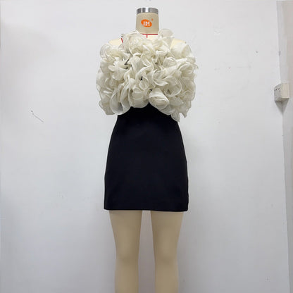 rosemary Ruffle backless Mini Dress in black