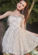 beige Square Collar Sleeveless lace cocktail Dress Avalabel