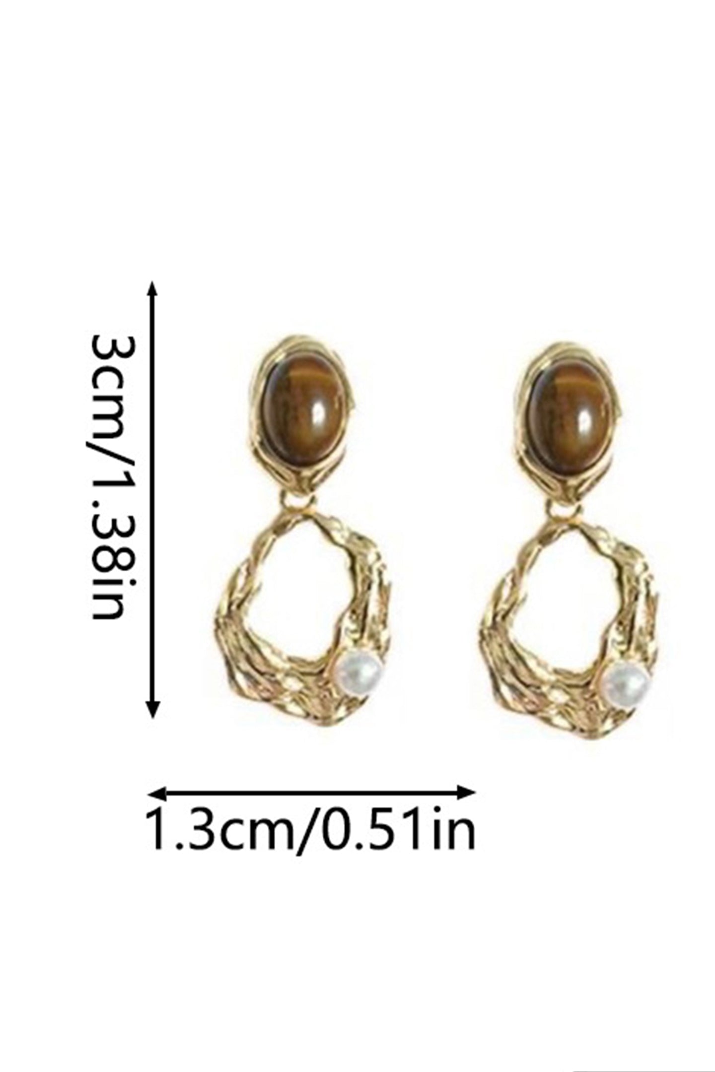 Tiger Eye Stone Pearl Irregular Wavy Hollow Gold Drop Earrings Avalabel