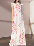 White Floral Flying Sleeves Maxi Dress Avalabel